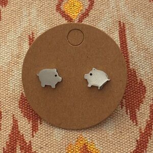 Silver Small Pig Shaped Earrings